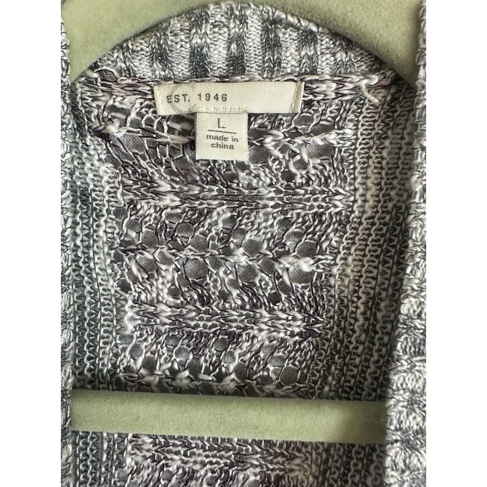 VTG Y2K Open Knit Long Sweater Cardigan Womens Large Purple Gray Lagenlook Drape - Picture 7 of 11